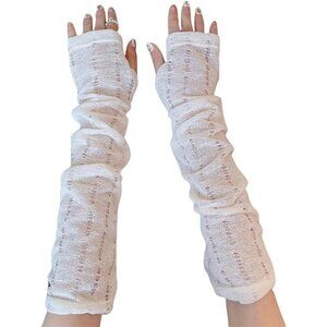Women's Loose White Vintage Cosplay Party Sequins Hook Fingerless Long Gloves